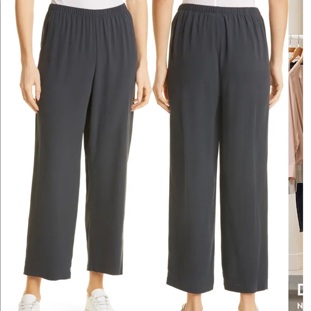 Eileen Fisher Silk Georgette Crepe Straight Pant in Graphite Medium